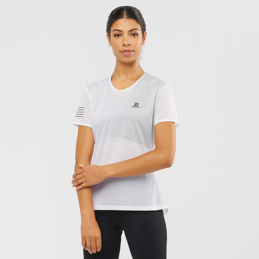 T-Shirts Salomon Femme Blanche - Salomon SENSE - France (6751-QDXOE)